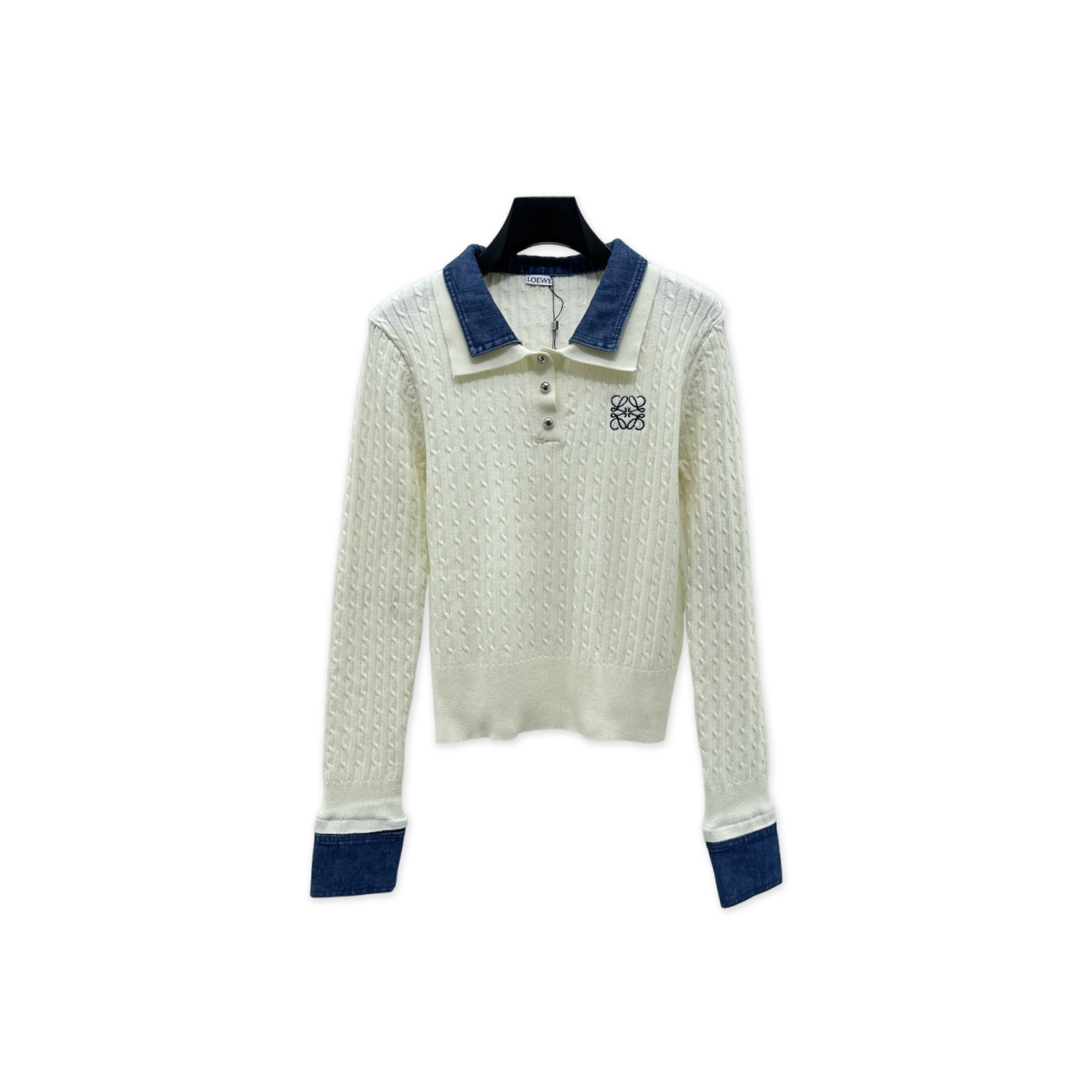 LOEWE DENIM PATCHWORK KNIT LONG SLEEVE